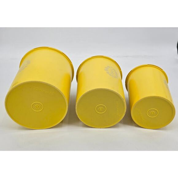 Vintage Tupperware Servalier Canister Set – Harvest Yellow Sunburst Lids - Picture 3 of 5